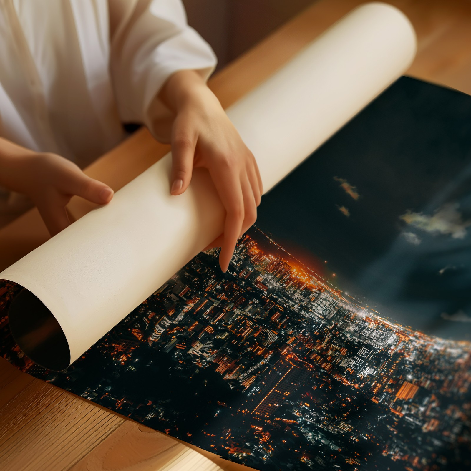 Urban Nightscape City Lights Poster Wall Art Premium Quality