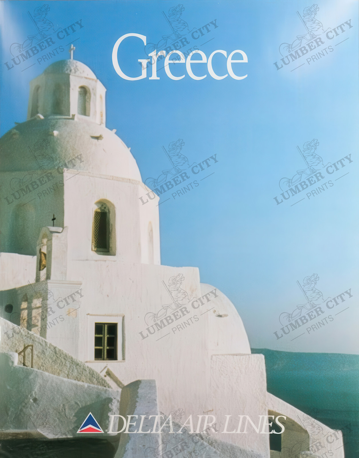 Vintage 1990 Greece Delta Air Lines Travel Poster Wall Art Print Retro