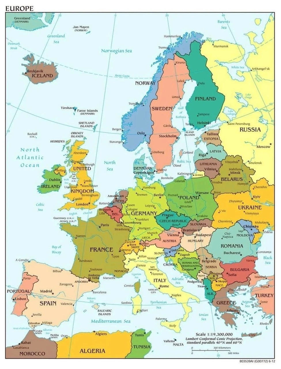 Europe Political Map Educational Geography Wall Art Poster