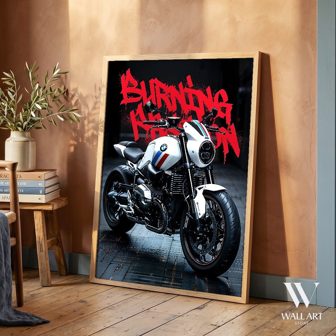 Motorcycle Graffiti Urban Poster | Dynamic Wall Art | Garage Decor