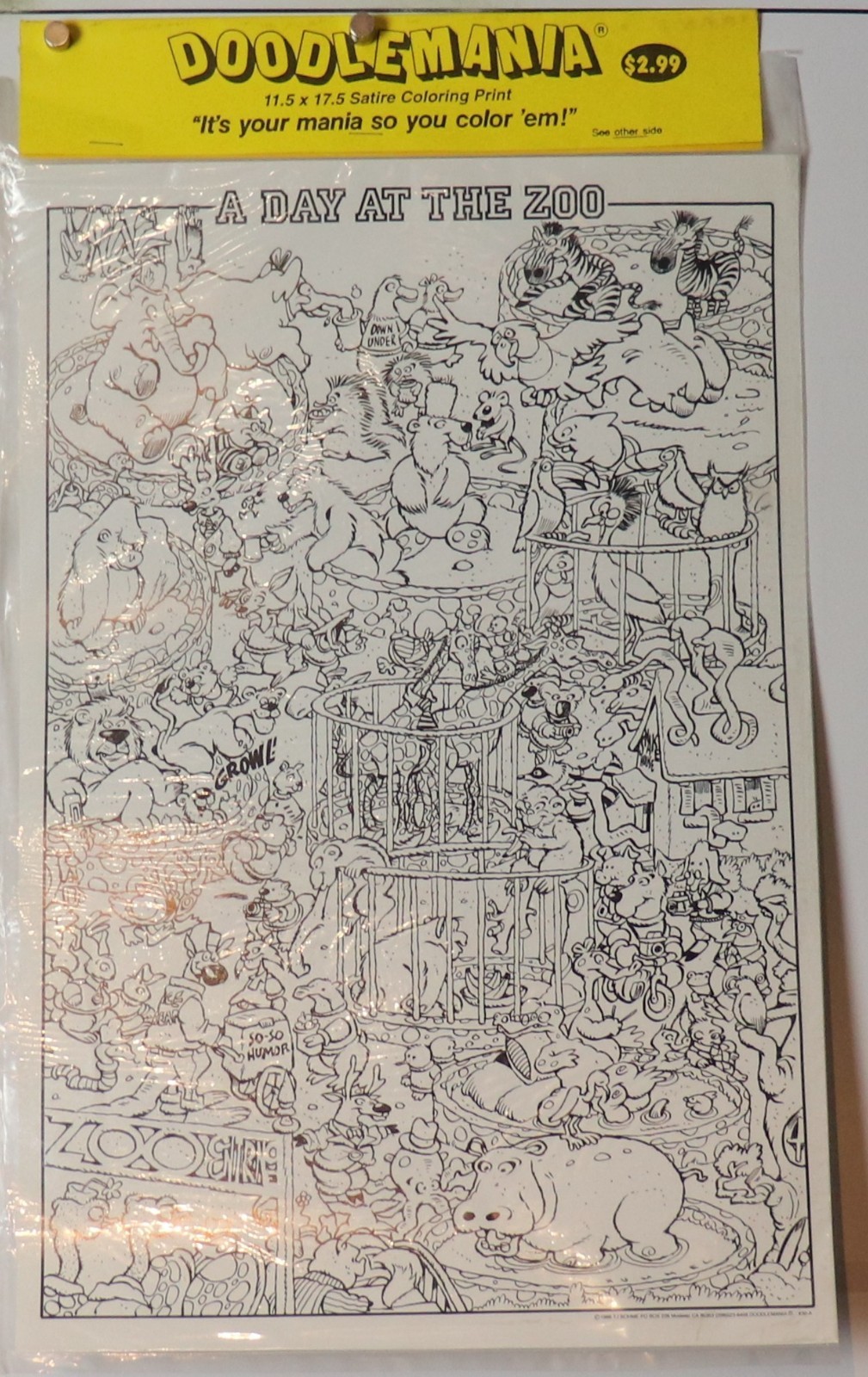 A day AT the Zoo Coloring Posters for Kids Adults 11.50″X17.5″ NOS (B599)