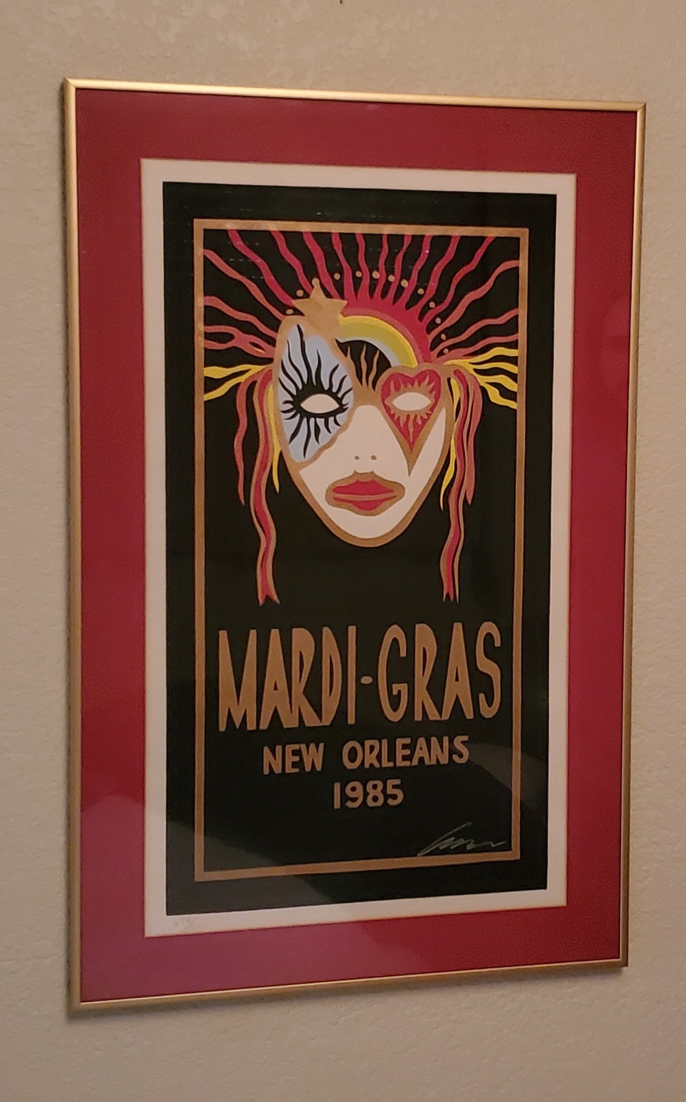 Mardi-Gras New Orleans 1985 Poster Signed Amzie Adams, numbered & signed.