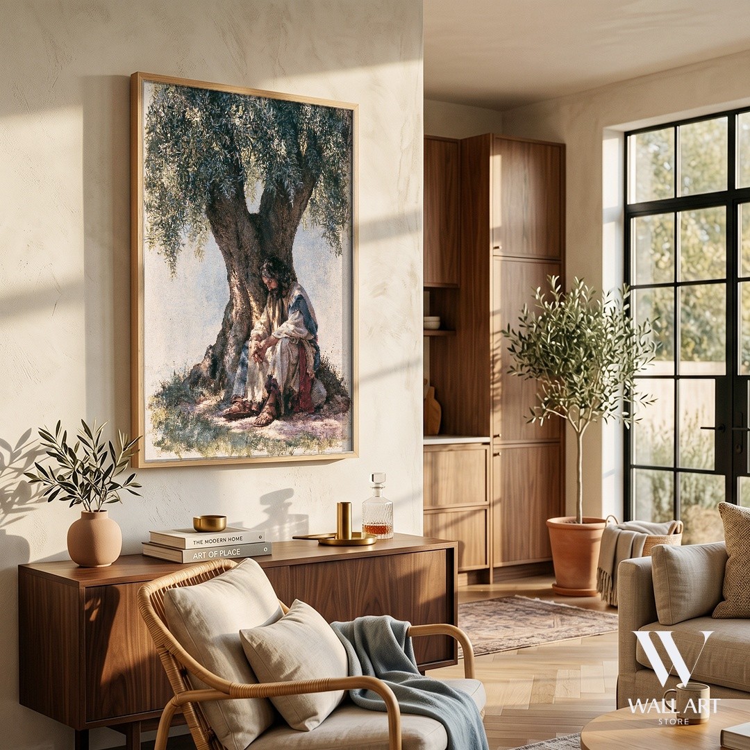 Contemplative Figure Realism Poster | Spiritual Wall Art | Living Room Decor