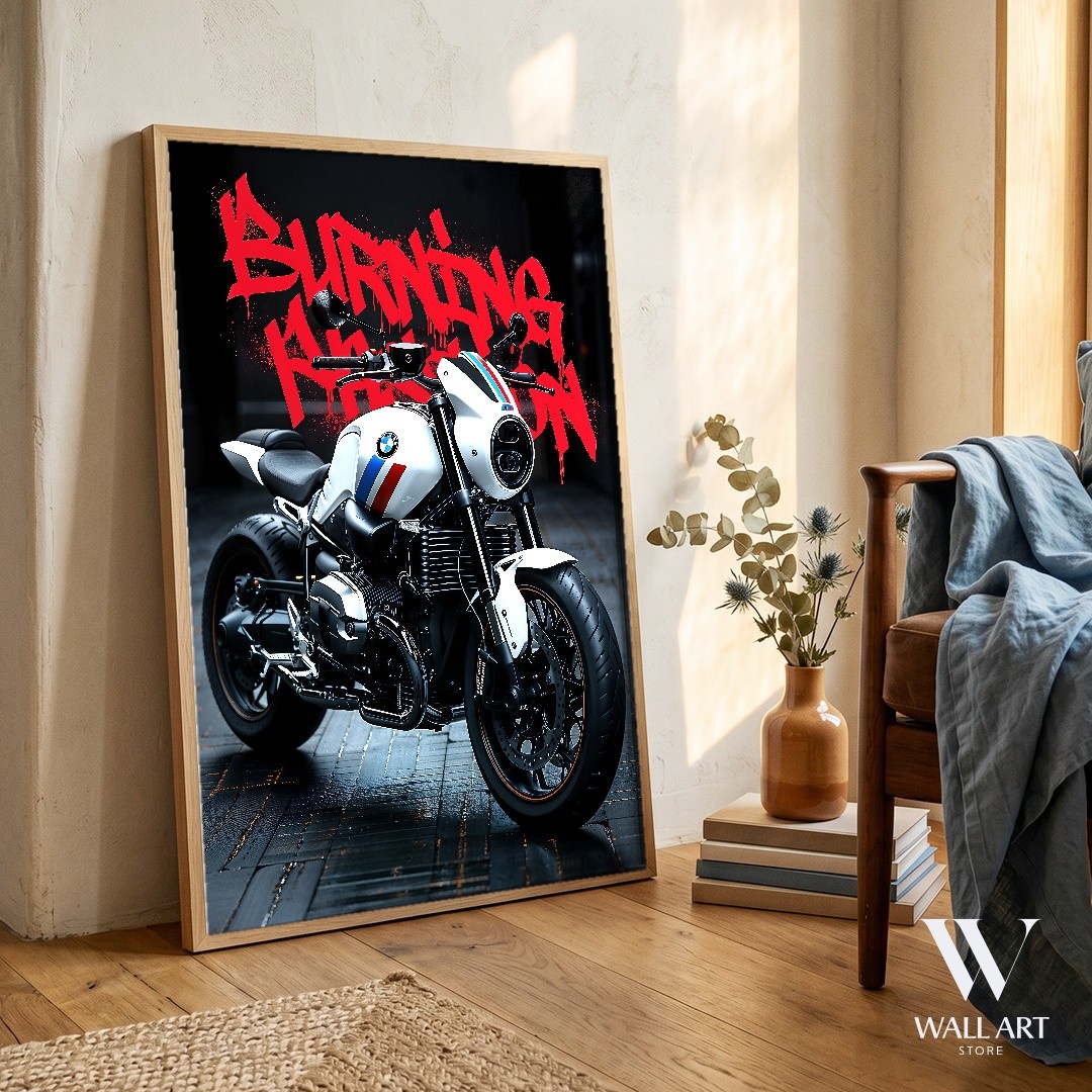 Motorcycle Graffiti Urban Poster | Dynamic Wall Art | Garage Decor