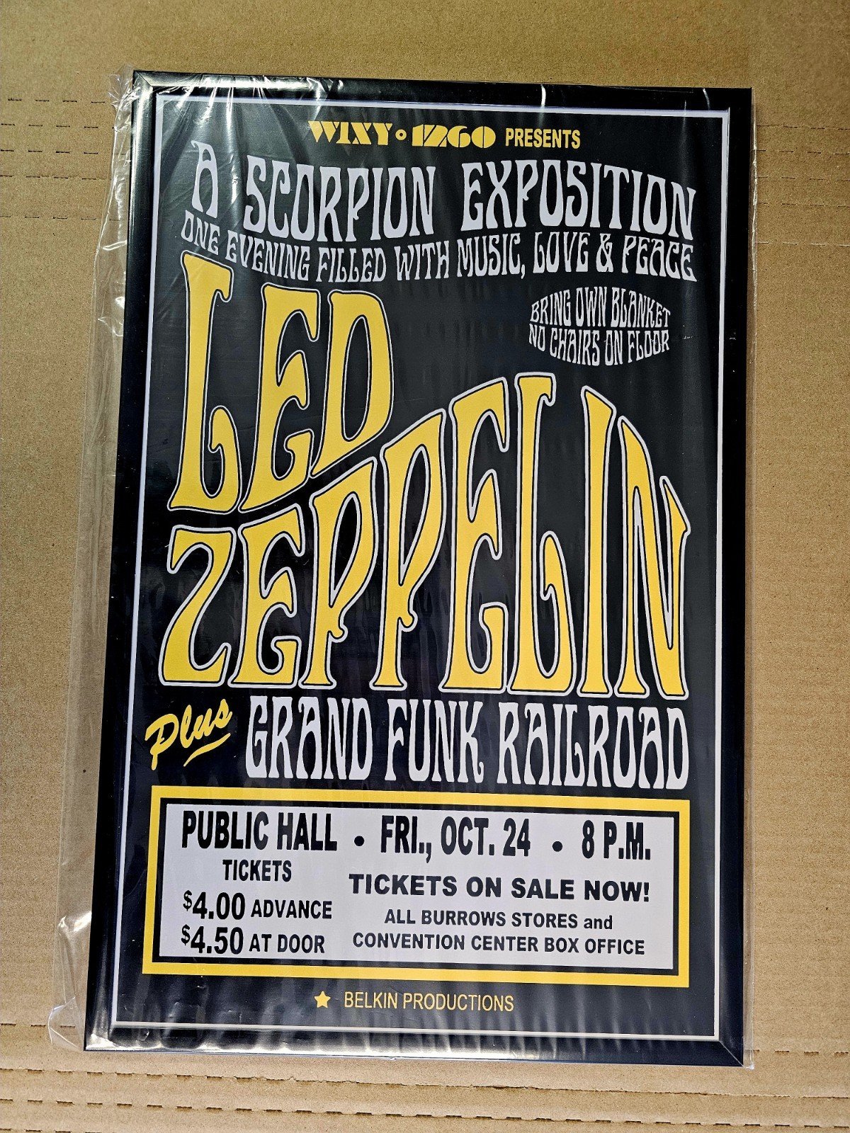Led Zeppelin & Grand Funk 1969 Cleveland Concert Poster, Framed