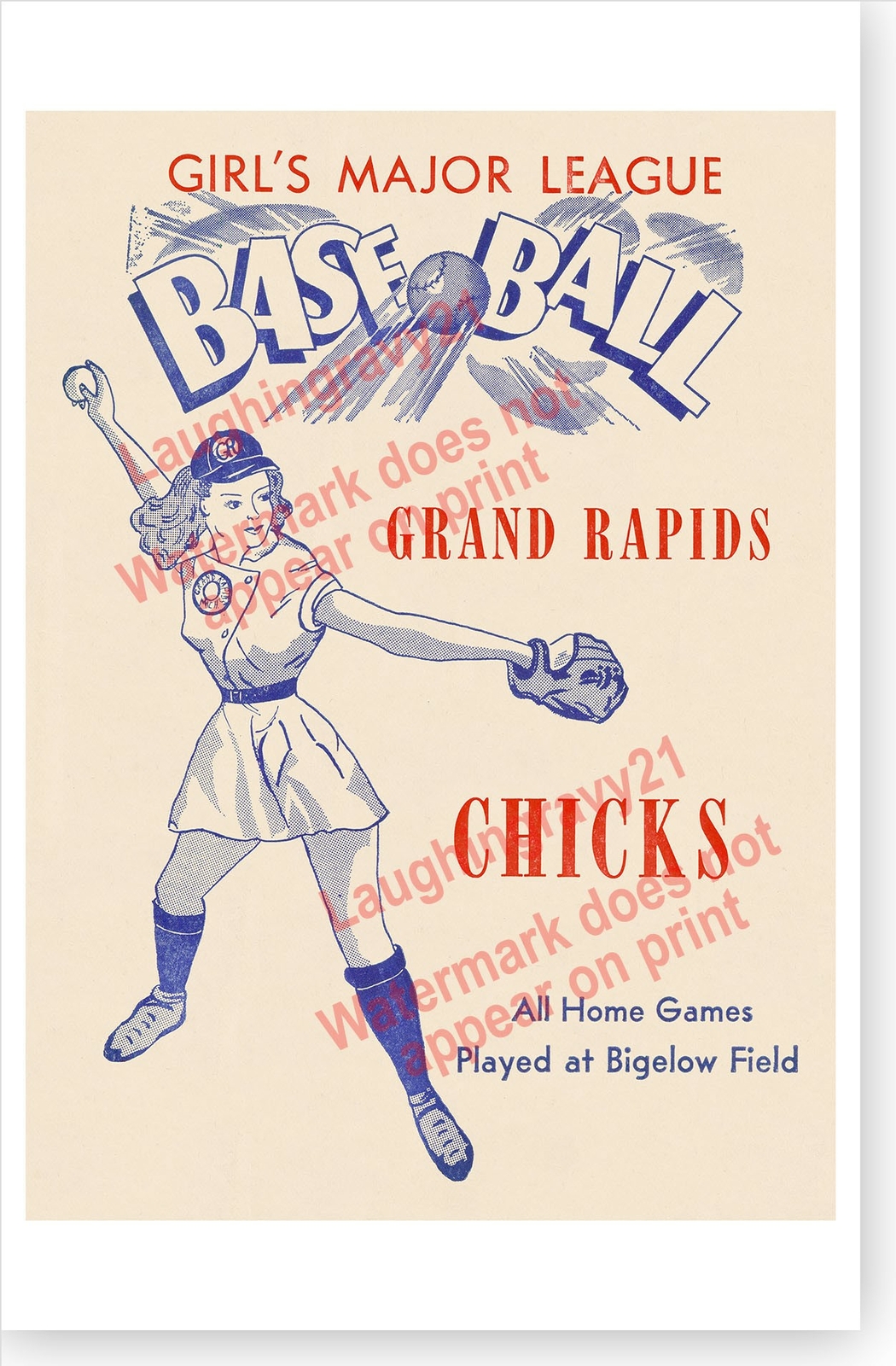 Grand Rapids Chicks Girls Professional Baseball League Retro 1951 Poster