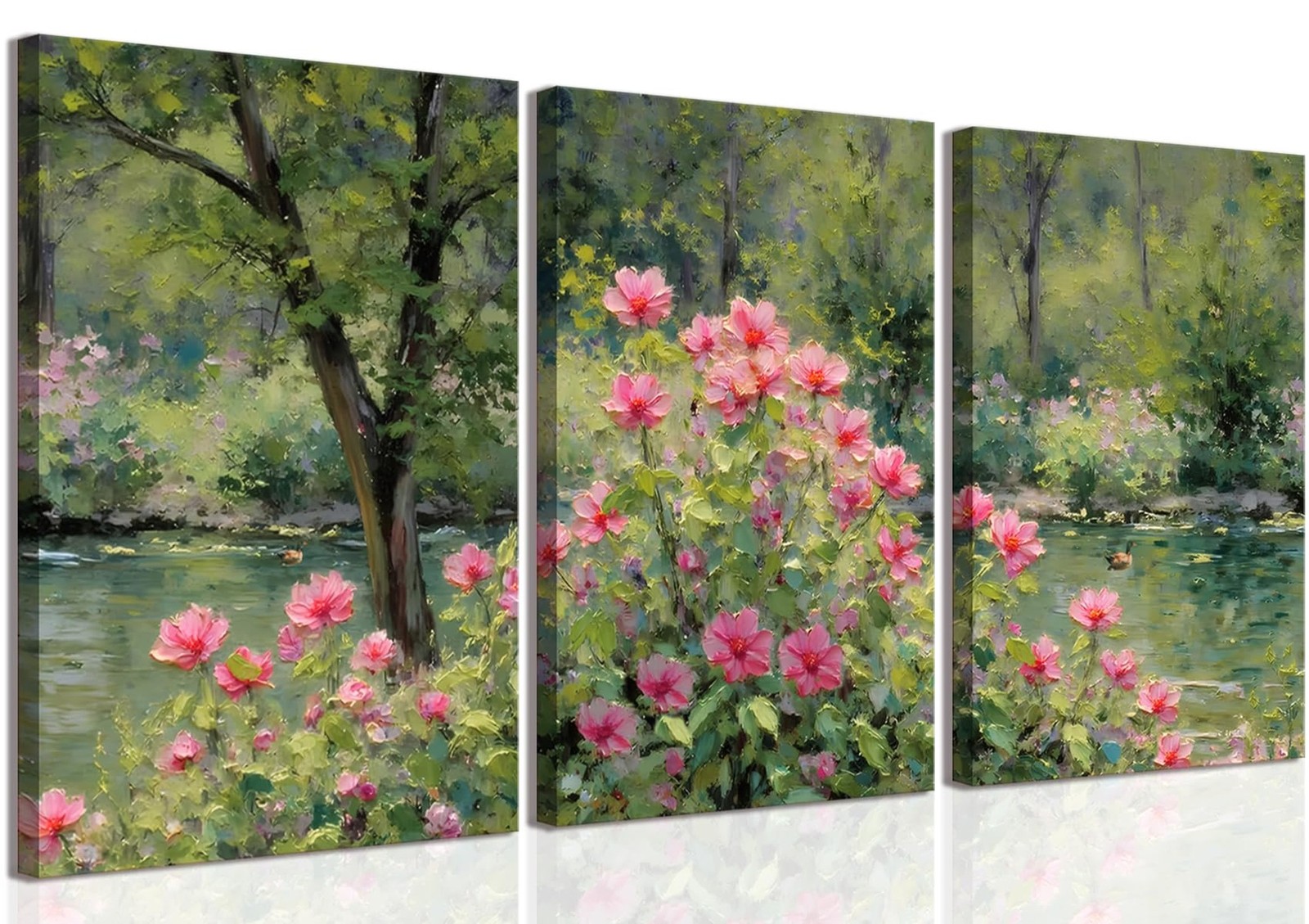 Monet Canvas Wall Art Set of 3 Impressionist Floral Garden Paintings Wall Dec…