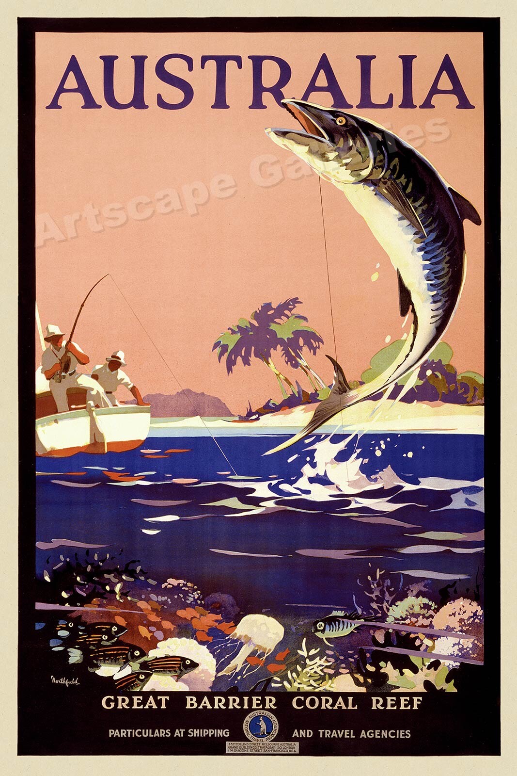 See Australia’s Great Barrier Coral Reef 1930s Vintage Travel Poster – 16×24