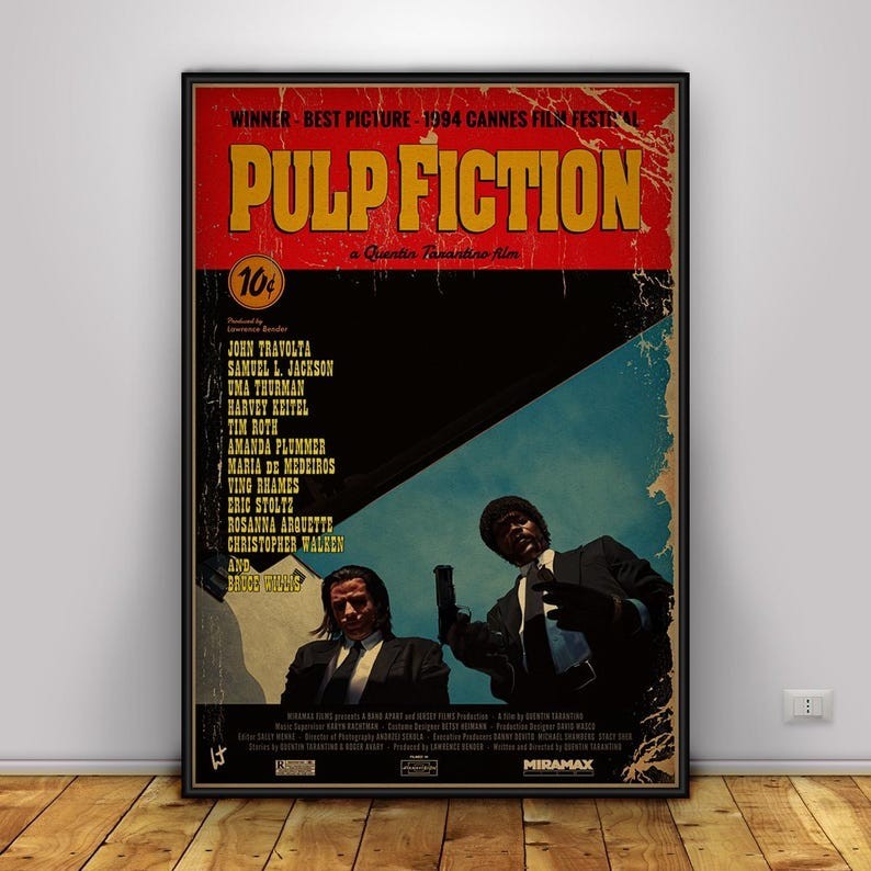 Pulp Fiction Poster, Quentin Tarantino Movie Wall Art, Perfect Gift for Fans