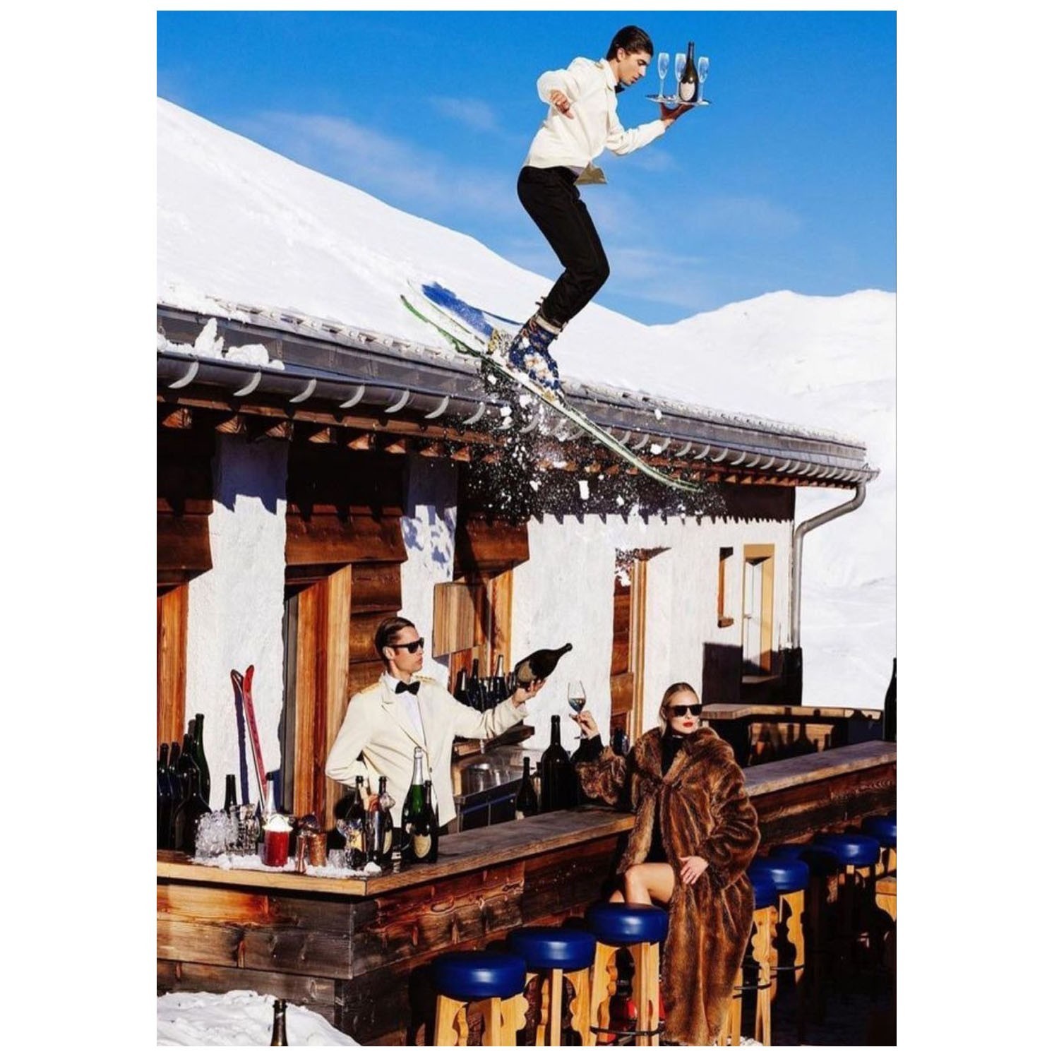 Vintage Skiing Retro Apres Ski Winter Bar Cart Wall Art Poster