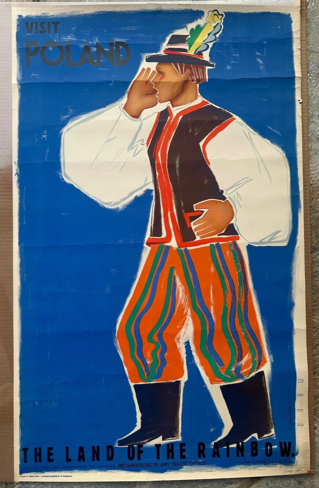 RARE 1930s ORIGINAL “VISIT POLAND THE LAND OF THE RAINBOW” Poster Artist: Mann