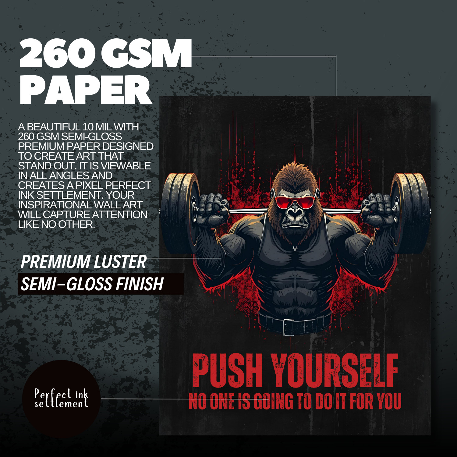 Motivational Gorilla Gym Poster Set Workout Wall Art Print for Home Fitness Room
