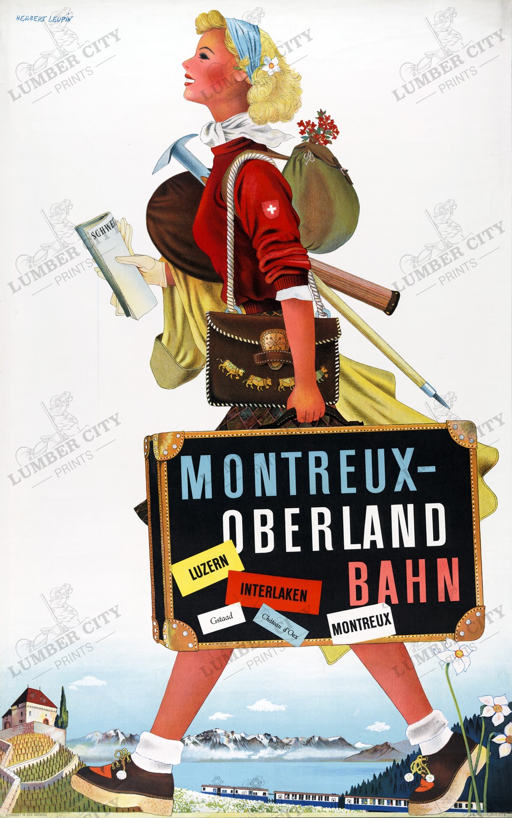 Montreux Oberland Bahn Swiss Travel Poster 1940 Leupin Art Print Retro