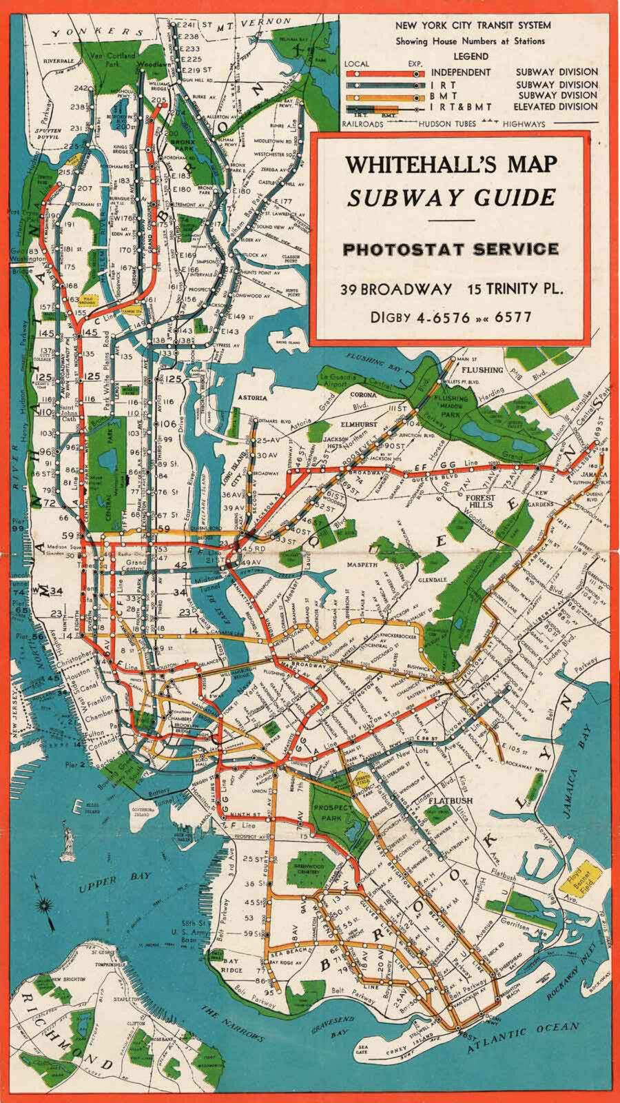 1945 Nostrand Subway Map of New York City Rapid Transit Wall Art Poster Print