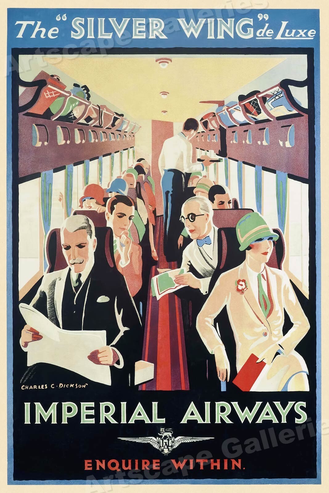1930s The Silver Wing Imperial Airways Vintage Style Airline Travel Poster 20×30