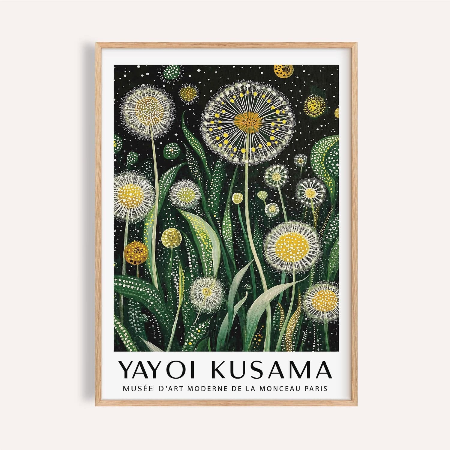 Floral Wall Art Modern Dandelion Print Yellow White Green Botanical Decor