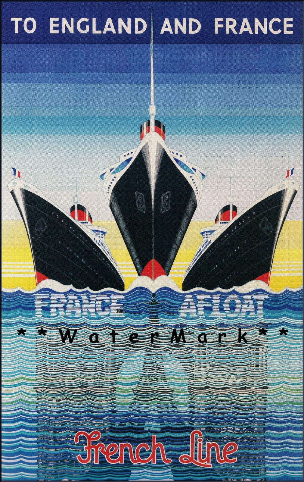 French Line 1938 Ocean Liner England France Vintage Poster Print Art Retro Art