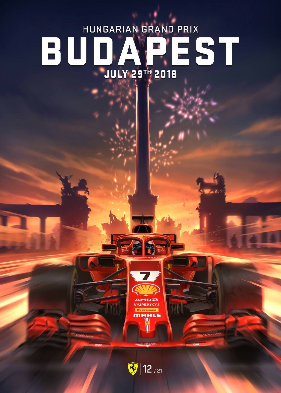 Ferrari F1 Budapest Hungarian Grand Prix 2018 Racing 22x17in Art Poster #