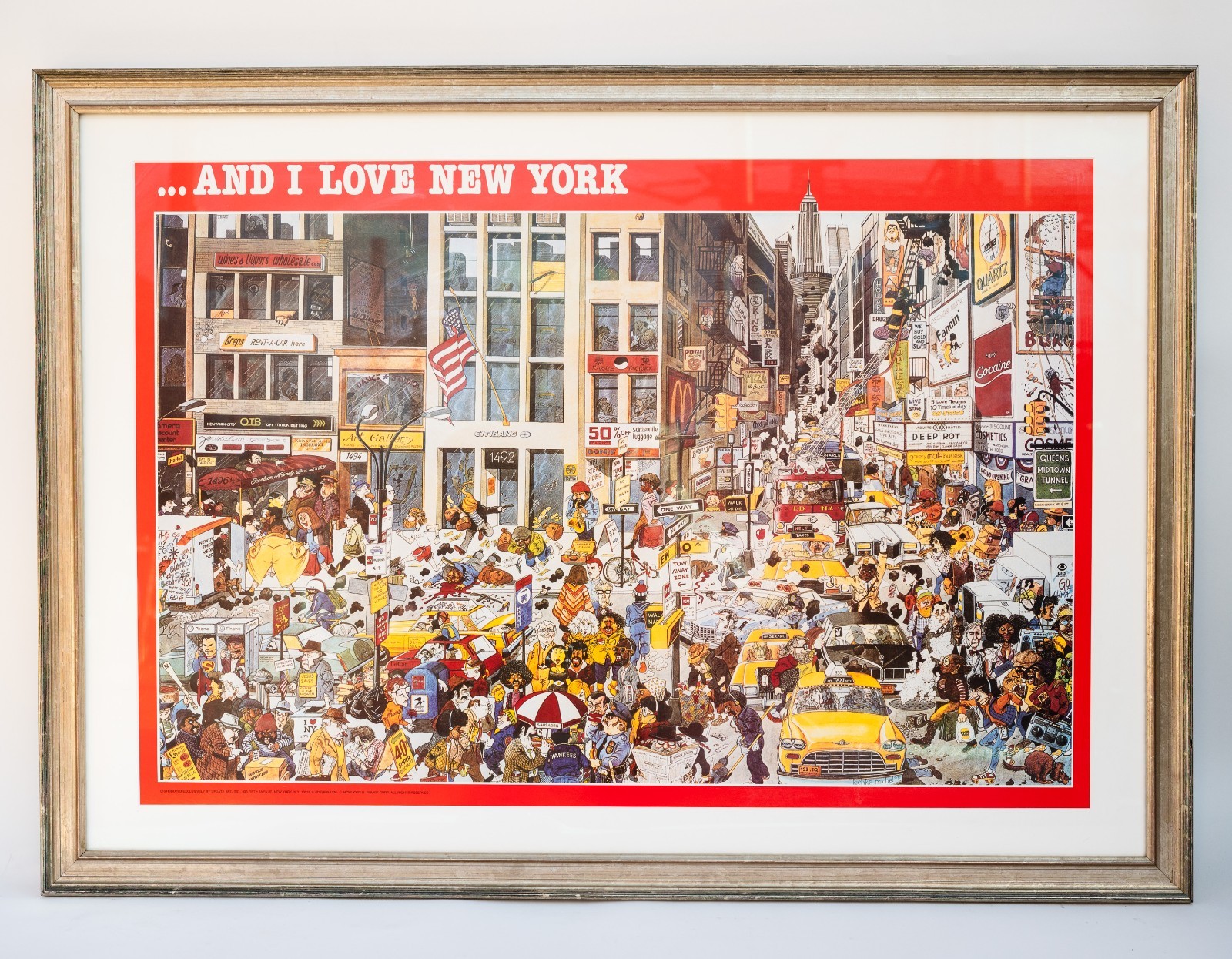 Vintage Original 1982 ‘And I Love New York’ Poster by Michel Kichka, Framed