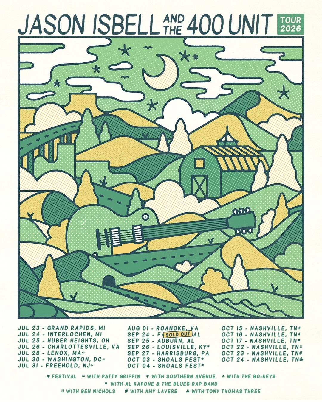 Jason Isbell and The 400 Unit 2026 Concert Tour Poster with Countryside Landscap