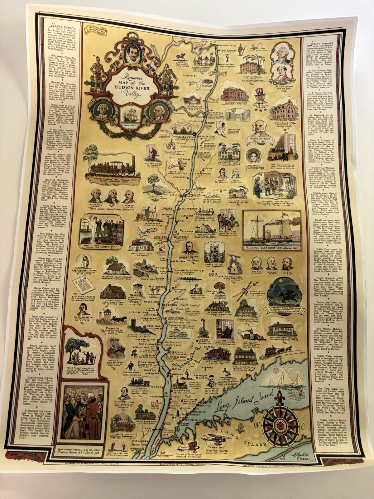 Romance Map of the Hudson River Valley Pictorial Poster reproduction of 1947