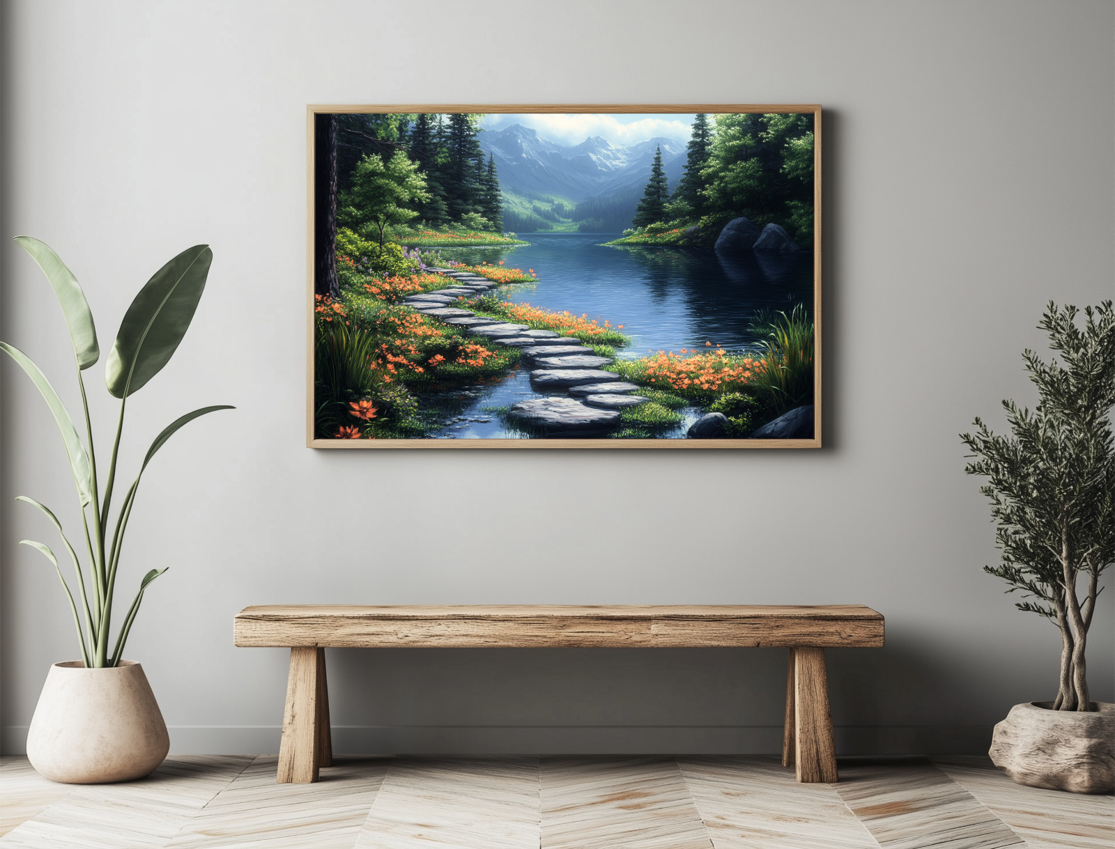 Beautiful Pond Lake Landscape Oil Painting Wall Art Print Printed On Canvas