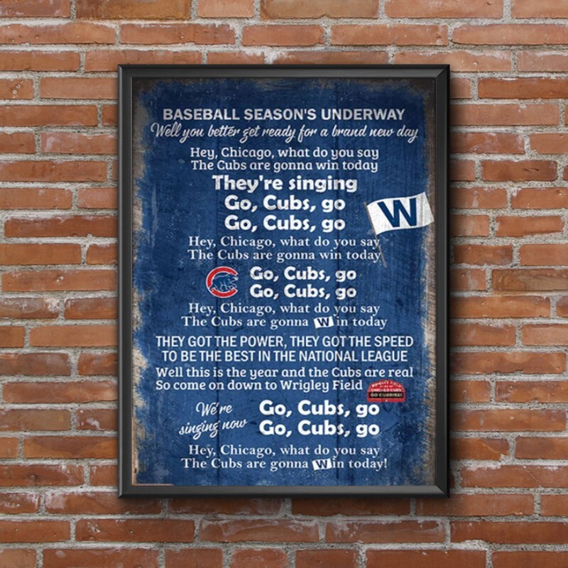 Chicago Cubs Go Cubs Go Lyrics Song Wood Style Gifts Home Wall Art Decor Poster