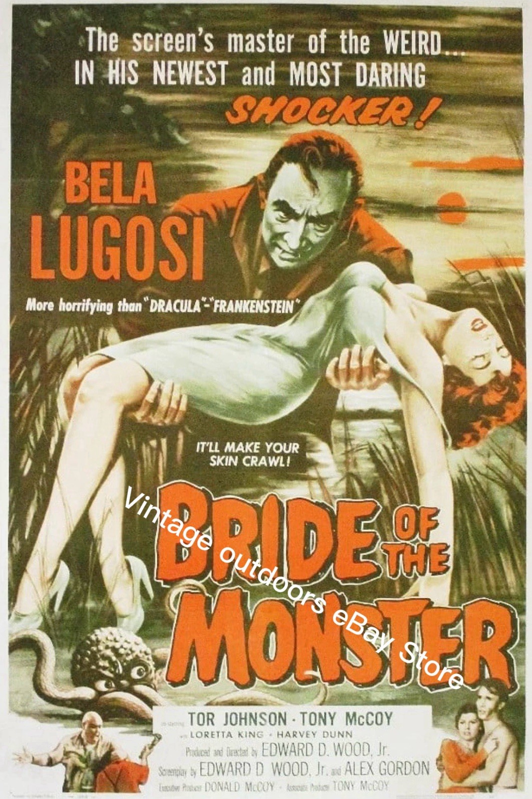 Bela Lugosi Bride Of The Monster Movie Advertisement Print Framed 8.5 x 11 In.