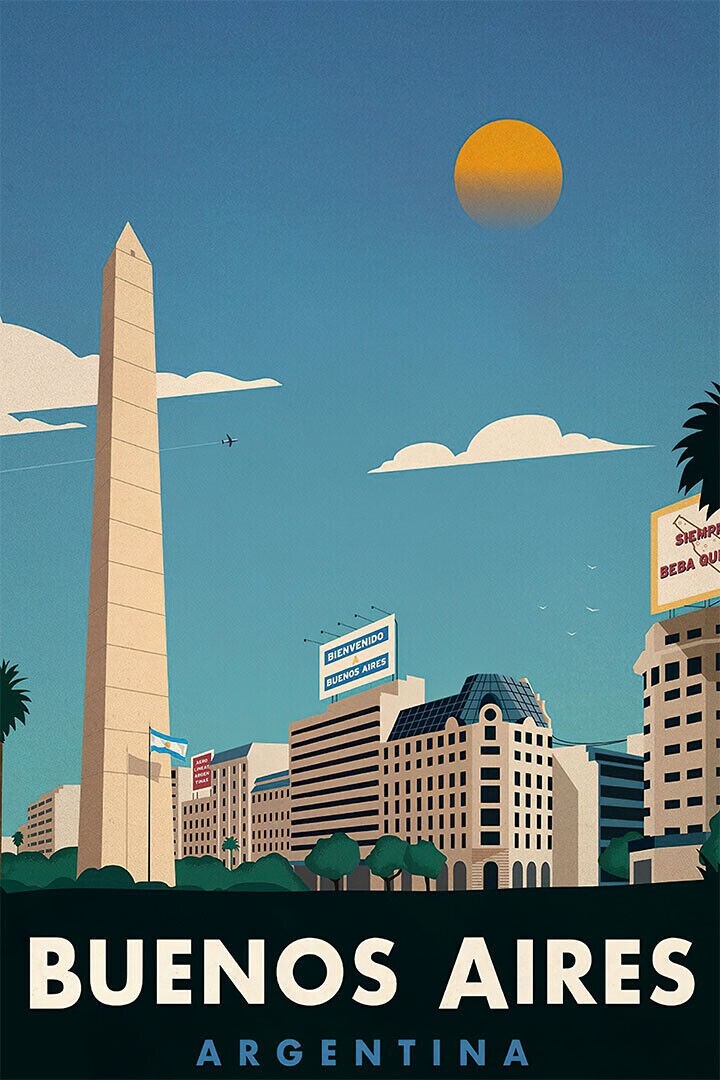 Buenos Aires Minimalist Travel Painting Print Wall Art | POSTER 24 X 36 Inches