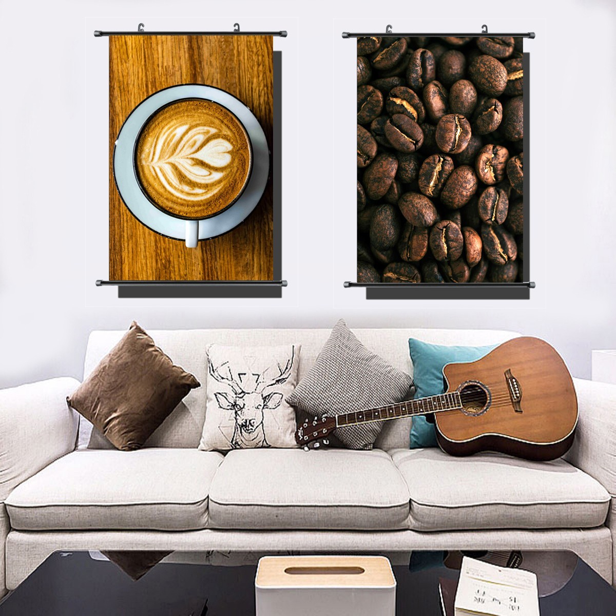 Canvas Scroll Poster Decor Coffee Beans Hanging Wall Painting 24″ x 36″ Inch C29