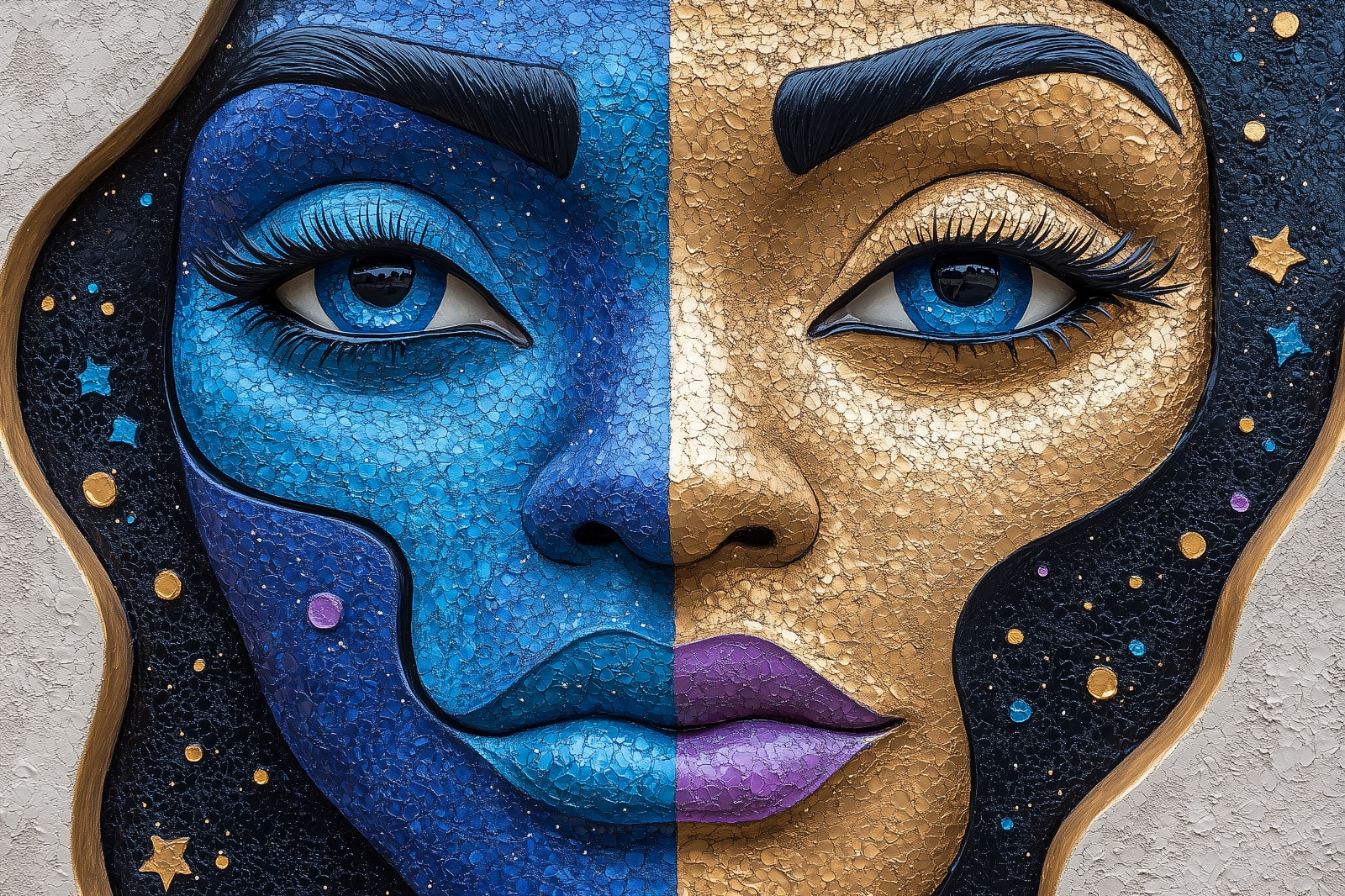 Blue And Golden Woman Oil Painting Art Print Picture Printed On Canvas Artprint