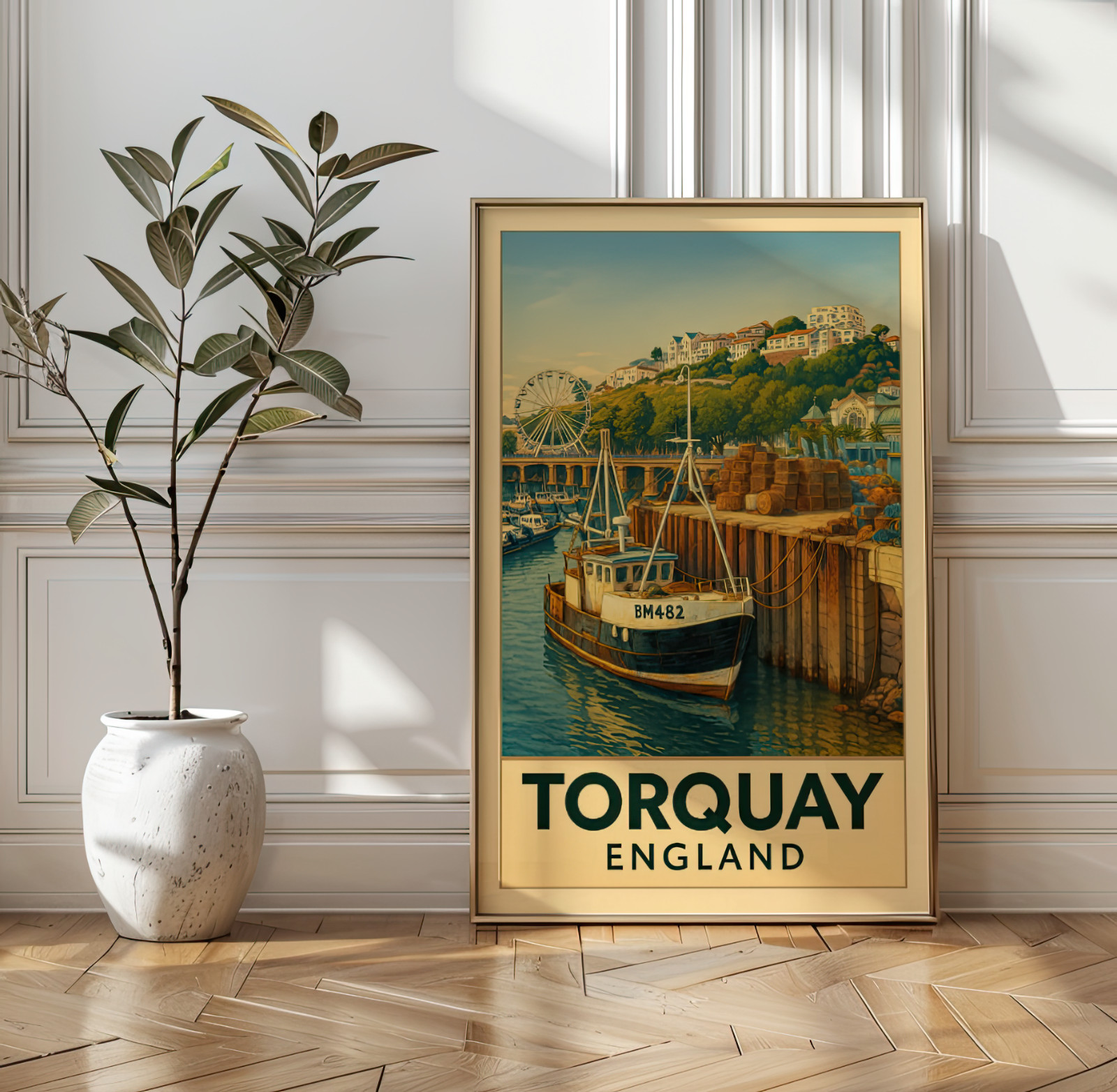 Torquay England Travel Poster | Coastal Harbor Wall Art | Vintage Seaside Print
