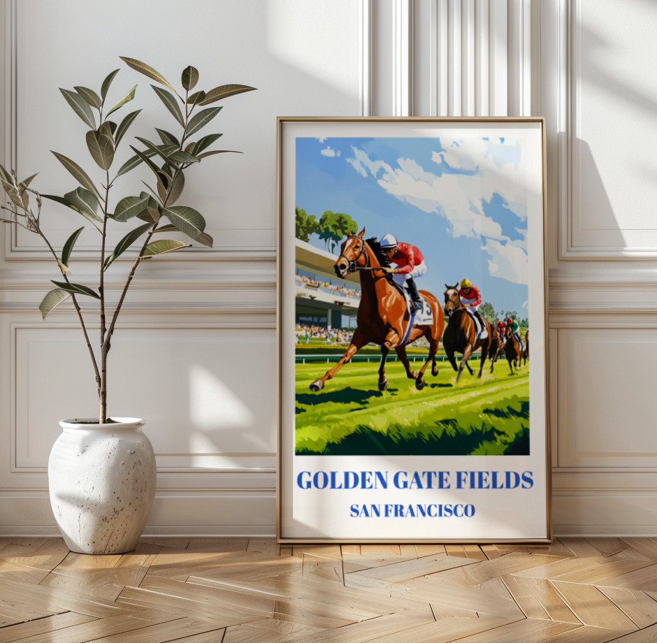 Golden Gate Fields Travel Poster, Horse Racing Track Art, San Francisco CA decor