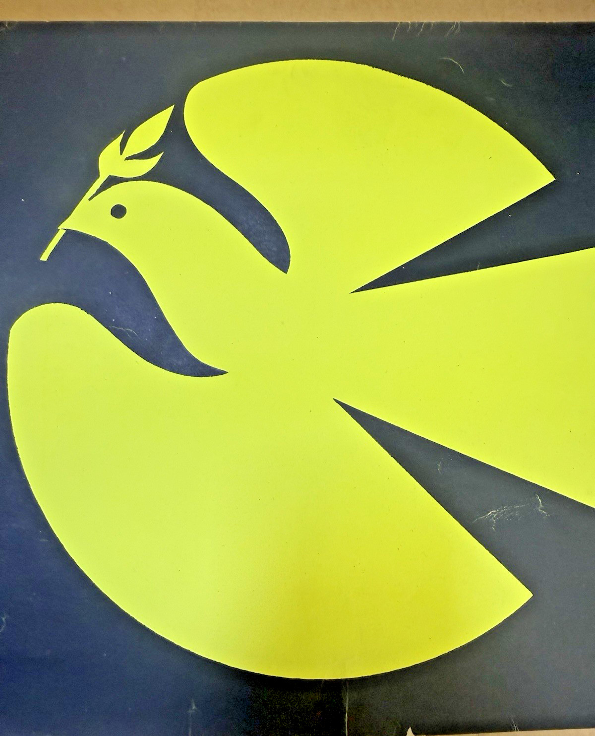 Silk Screen Neon Yellow Dove Vintage Graphics 11 X 11 Inches 1970’s