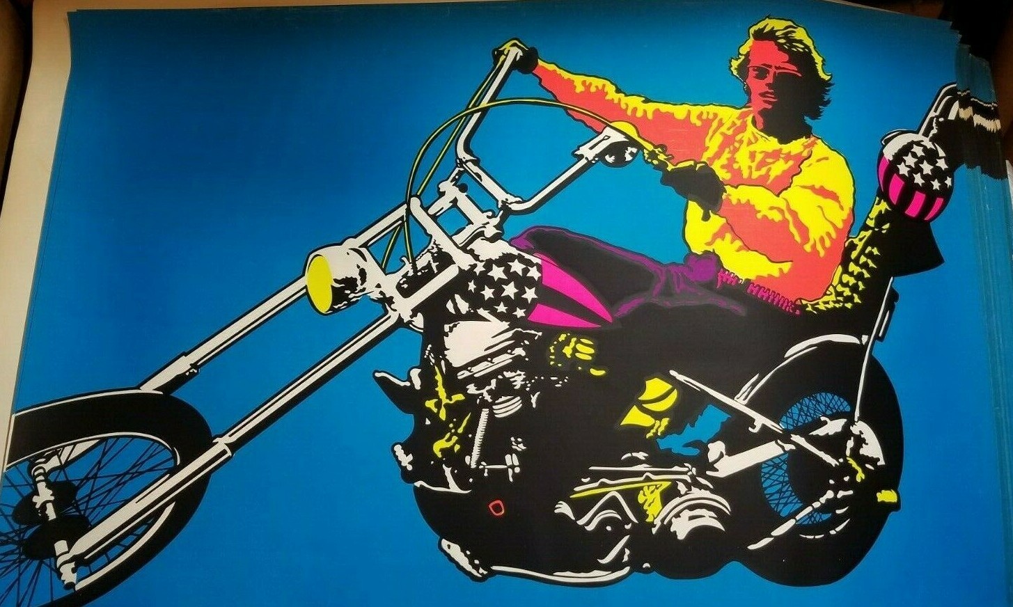 EASY RIDER VINTAGE 1970 MOTORCYCLE BLACKLIGHT POSTER Peter Fonda 29″x 43″