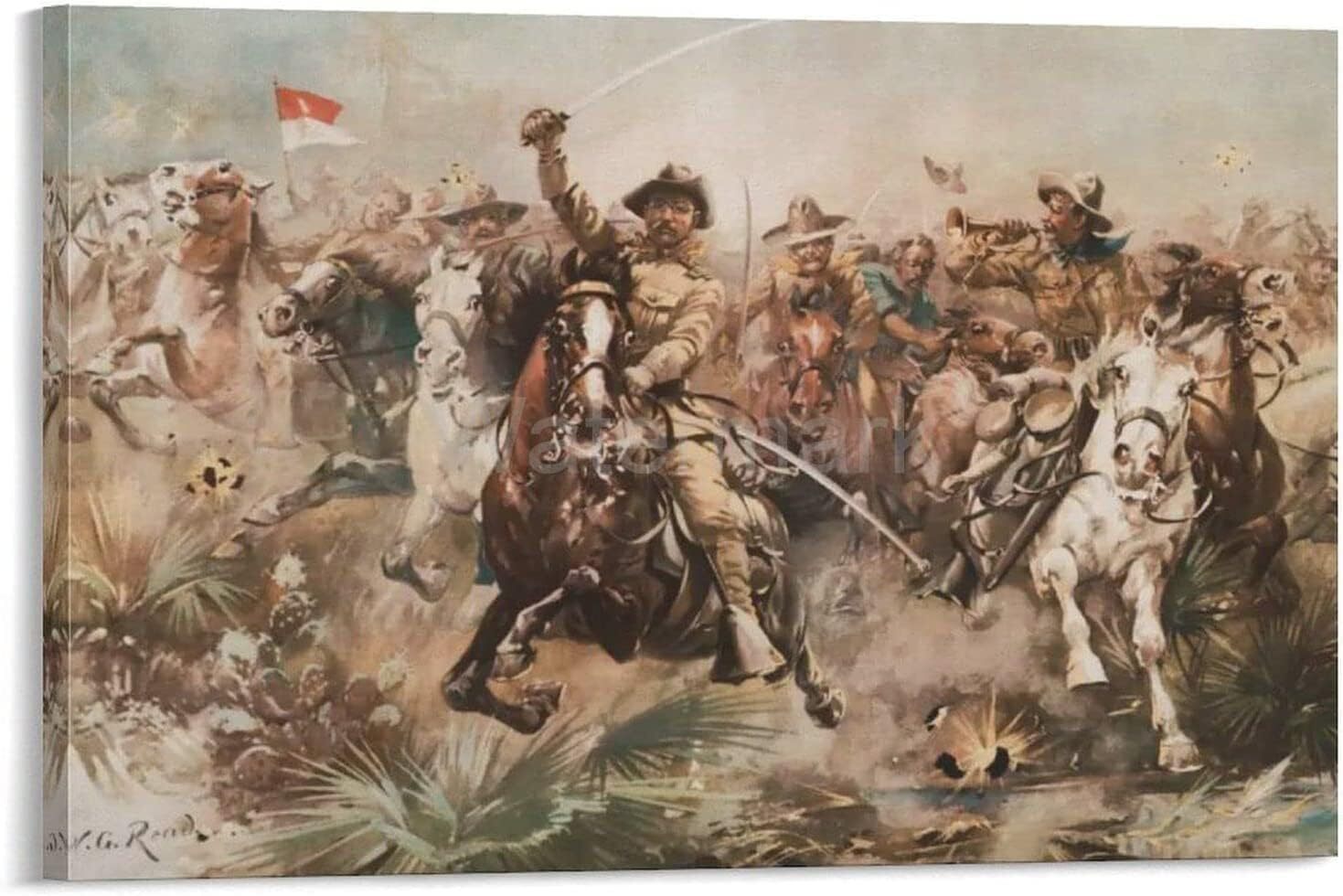Teddy Roosevelt and The Rough Riders Charging Poster Canvas Painting Posters