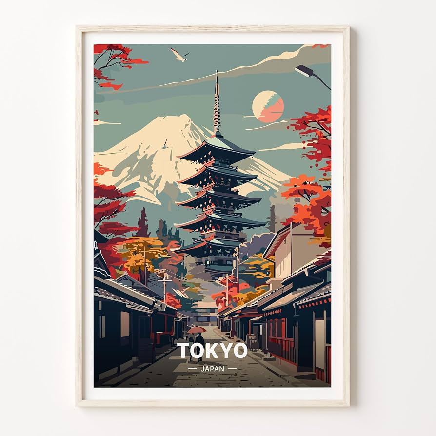 Tokyo Japan Mount Fuji Vintage Travel Art Poster