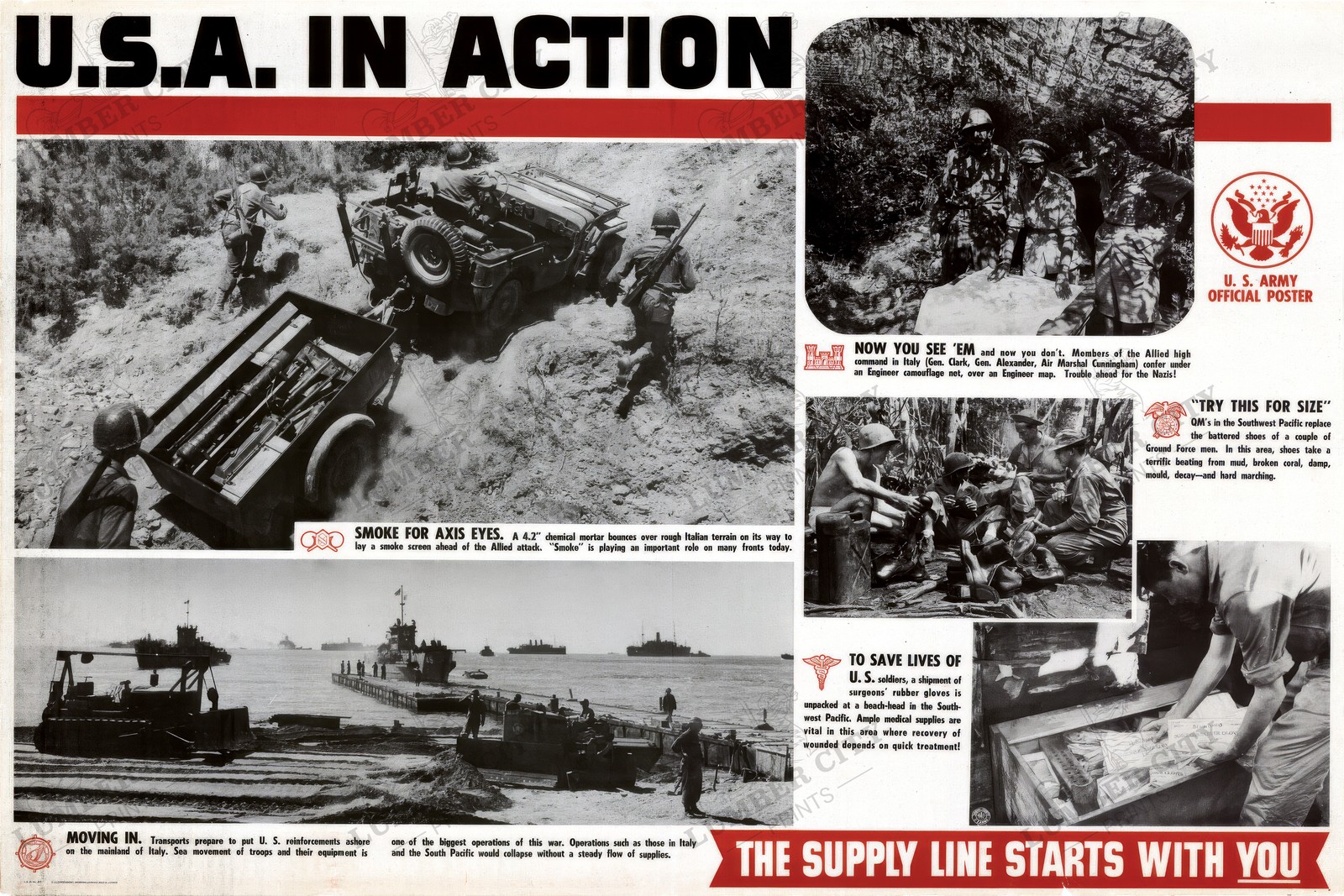 U.S.A. in Action 1944 WWII US Army War Poster The Supply Line Wall Art Print