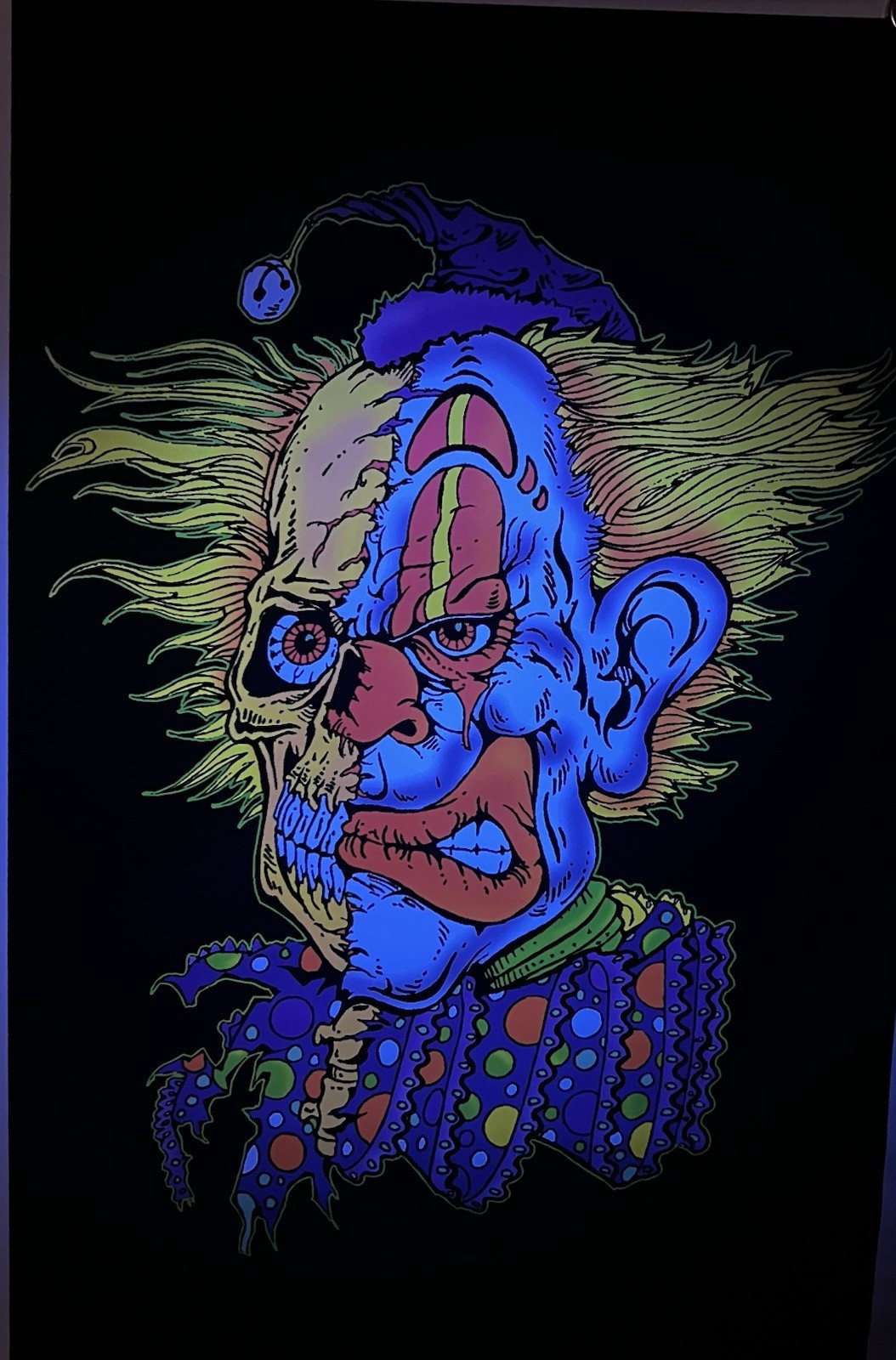 Vintage Original 2000s 2 Two Faced Clown Flocked Blacklight Poster 2001 Circus