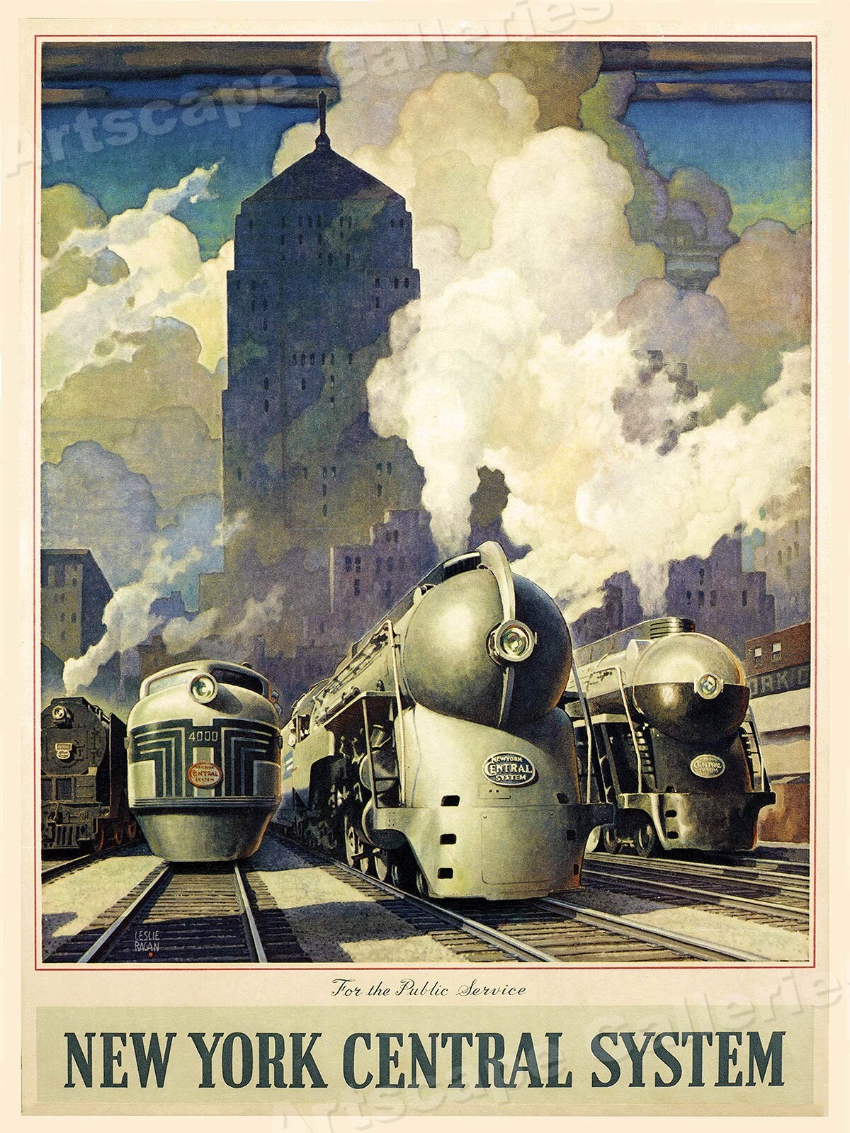 1940s New York Central System Vintage Style Train Travel Poster – 20×28