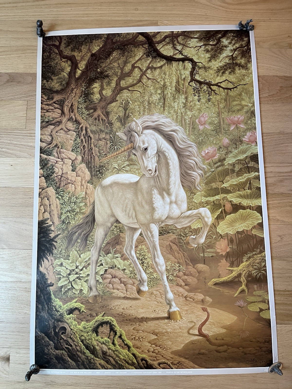 Unicorn And Snake Johfra Bosschart Vintage 1980 Verkerke Art Poster
