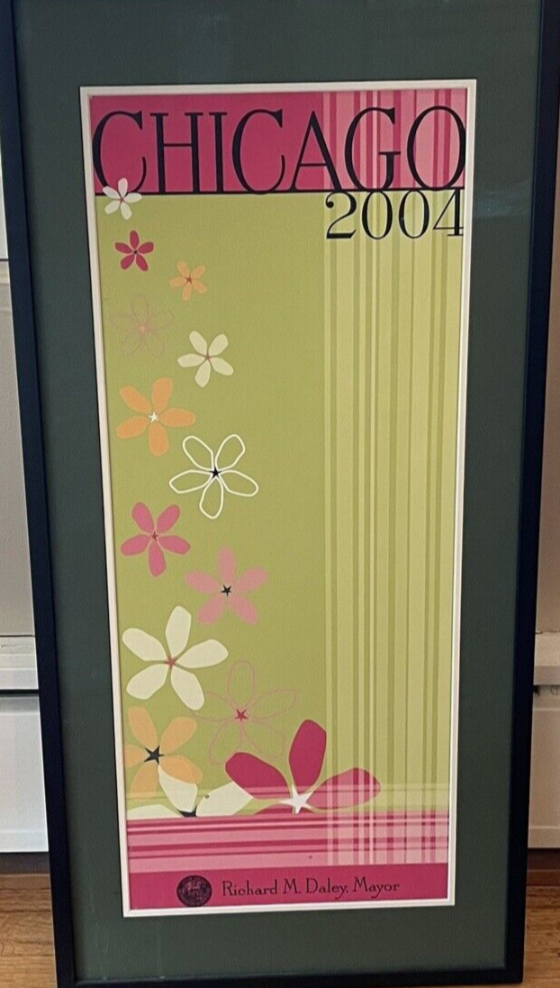 VTG RARE design sample of City of Chicago Banner 2004 quality frame 35×17” as is
