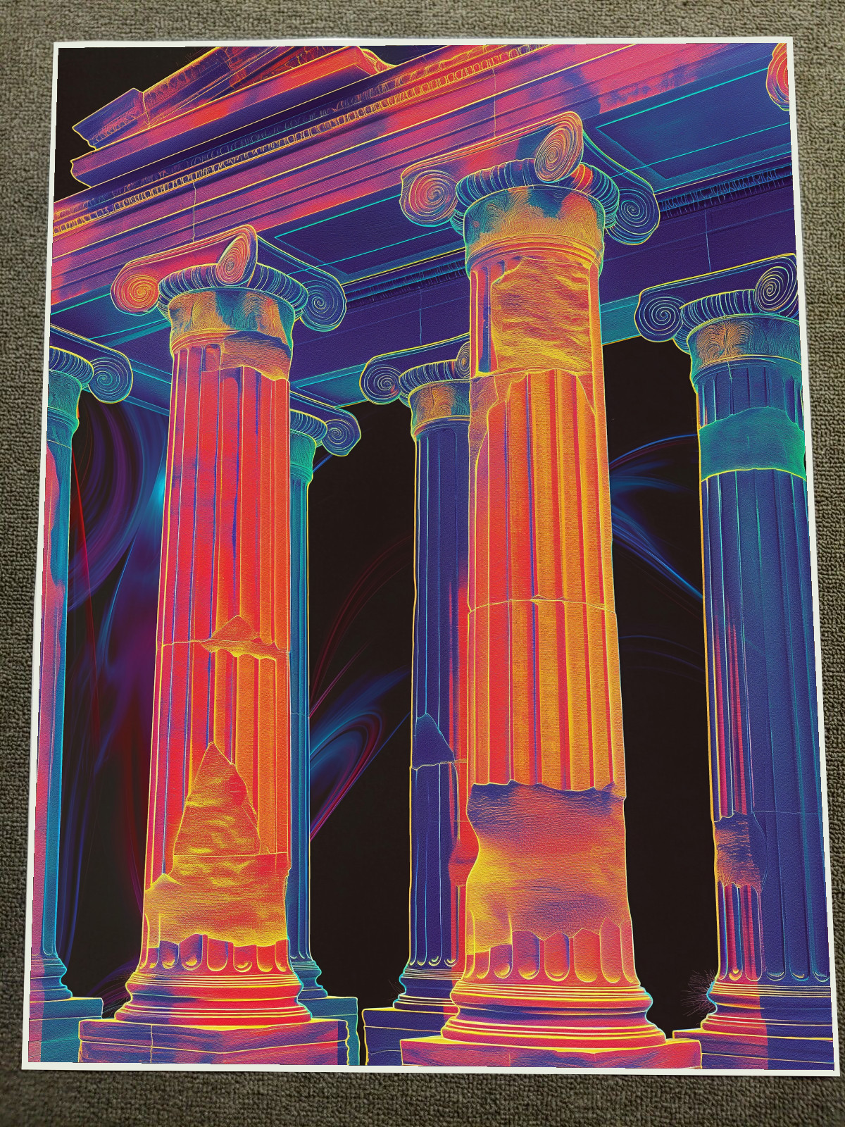 Neon Ancient Columns Art Poster 18x24in