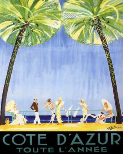 POSTER COTE D’AZUR FRENCH RIVIERA ALL YEAR BEACH TRAVEL VINTAGE REPRO FREE S/H