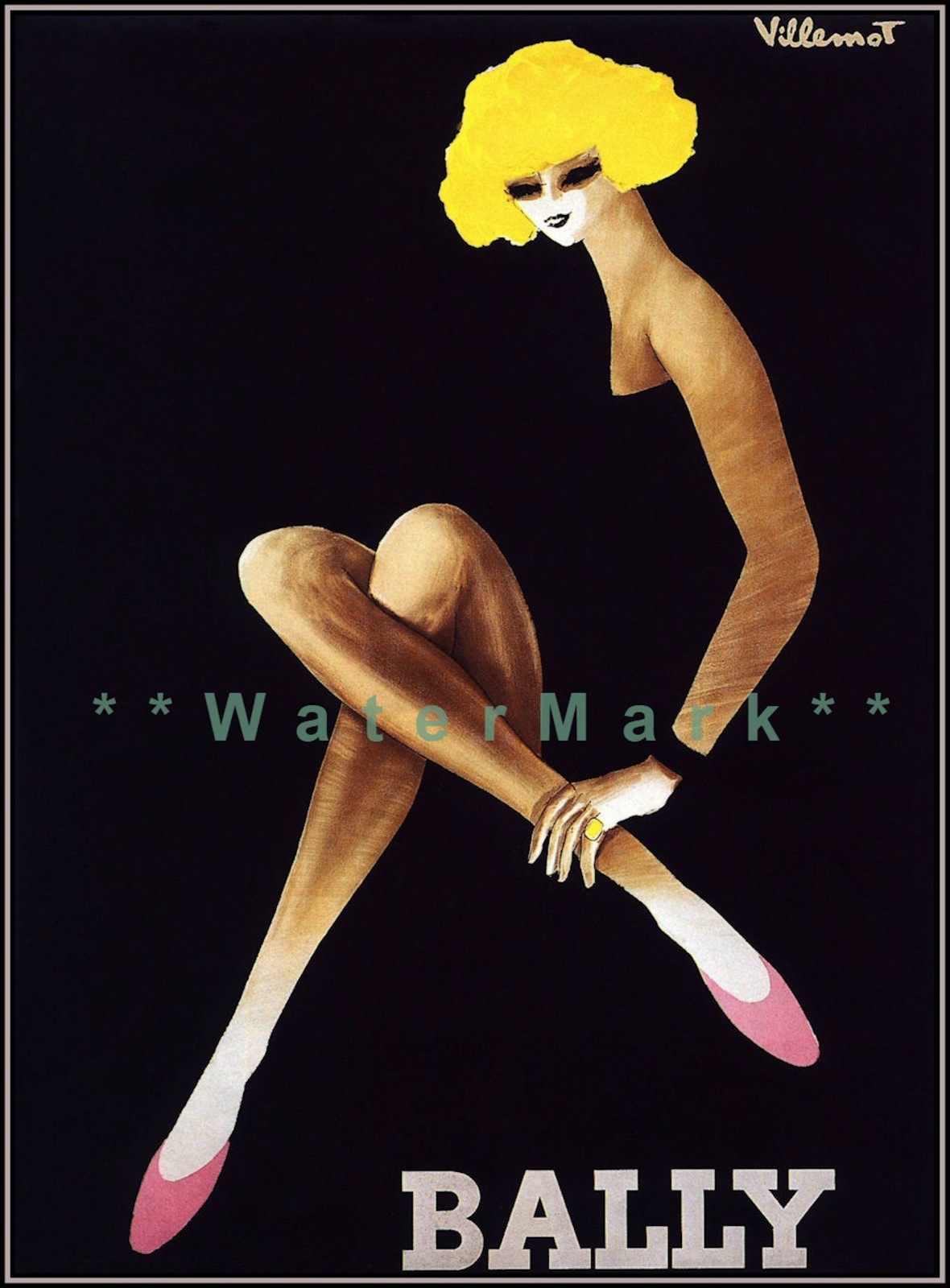 Bally Blond 1980 Vintage Poster Print Ladies Fashion Shoes Advertising Villemot