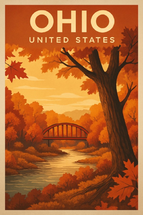 OHIO Vintage Travel Poster USA States Wall Art Retro Print LARGE 36×24