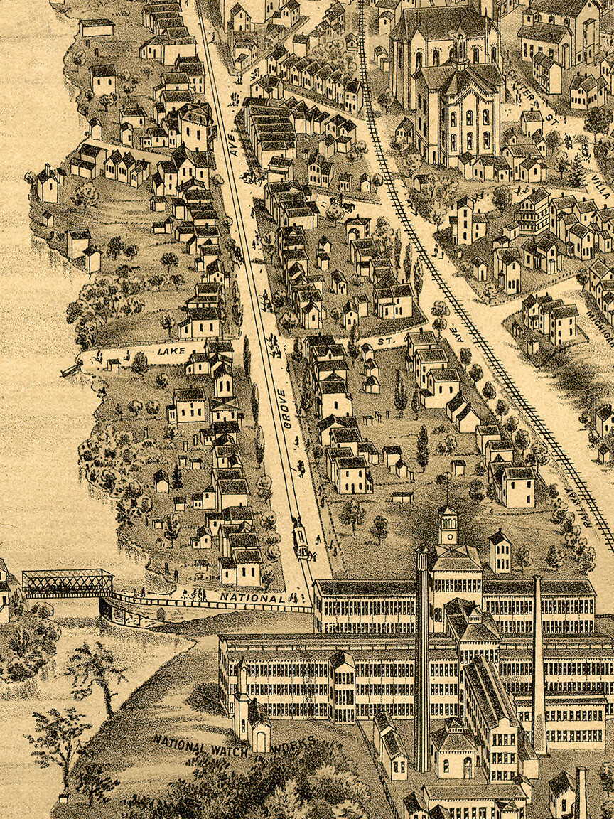Elgin Illinois 1880 Historic Panoramic Town Map – 18×24