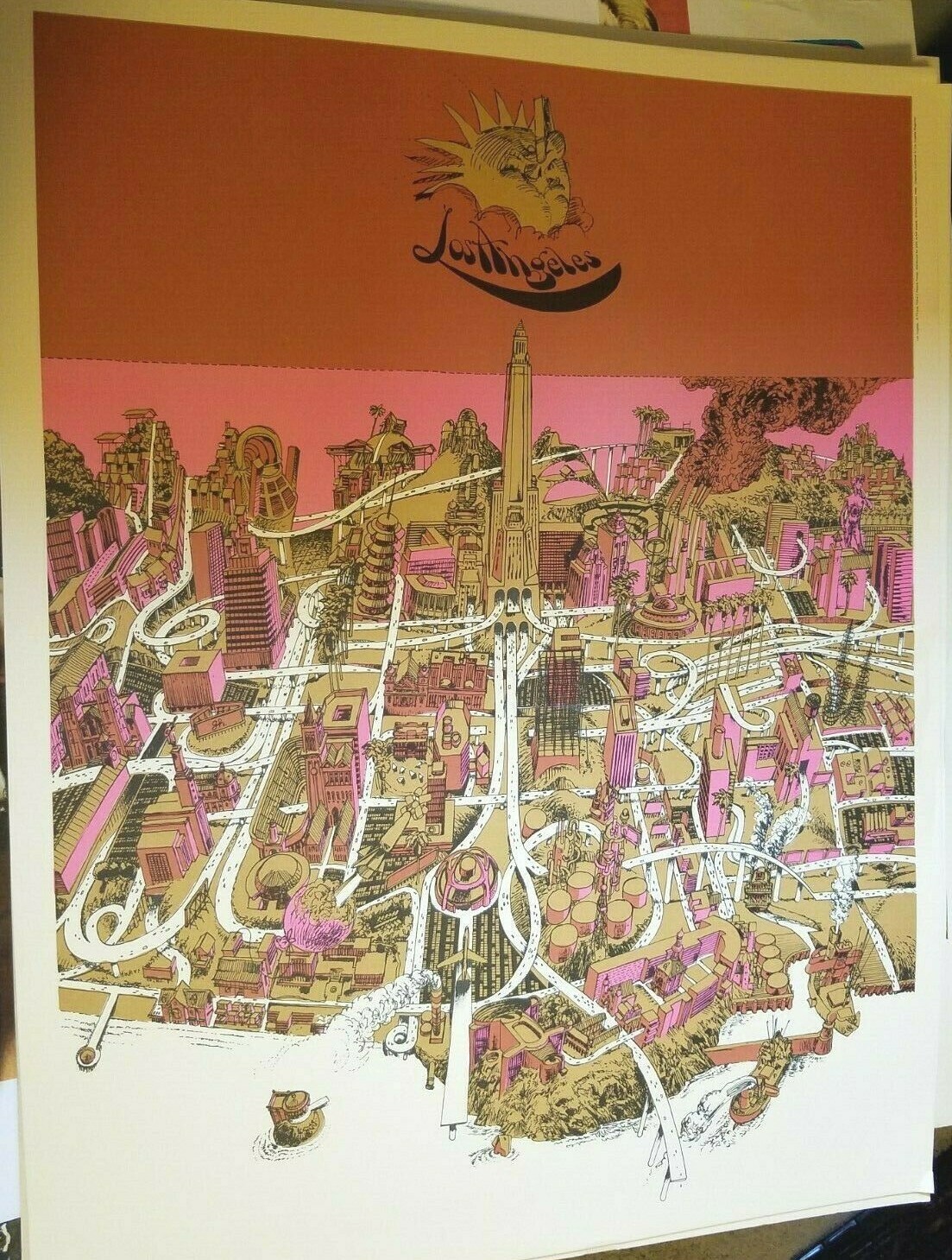 LOS ANGELES CALIFORNIA 1968 68 VINTAGE NOS POSTER FINE ART By GENE HOLTAN