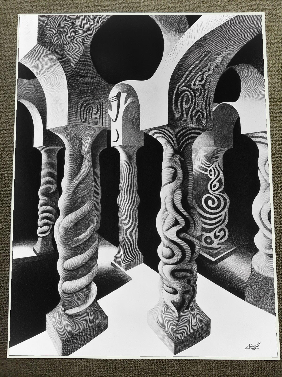 Escher Style Abstract Column Maze Illusion Poster 18x24in