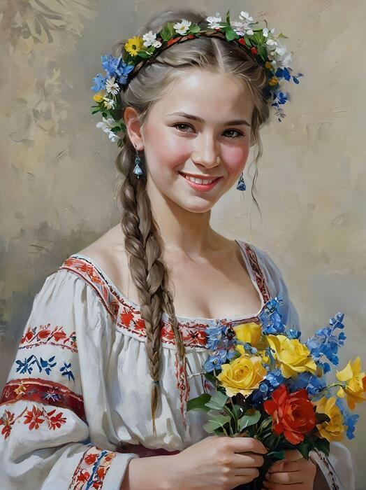 Young Eastern European Woman Floral Traditional Ethnic Portrait Poster 18 x 24 D